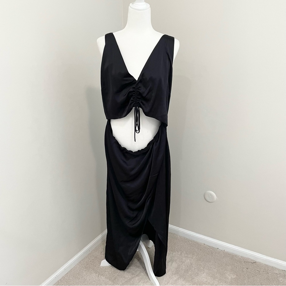 Abercrombie & Fitch Black Midi Dress with Cinched Front